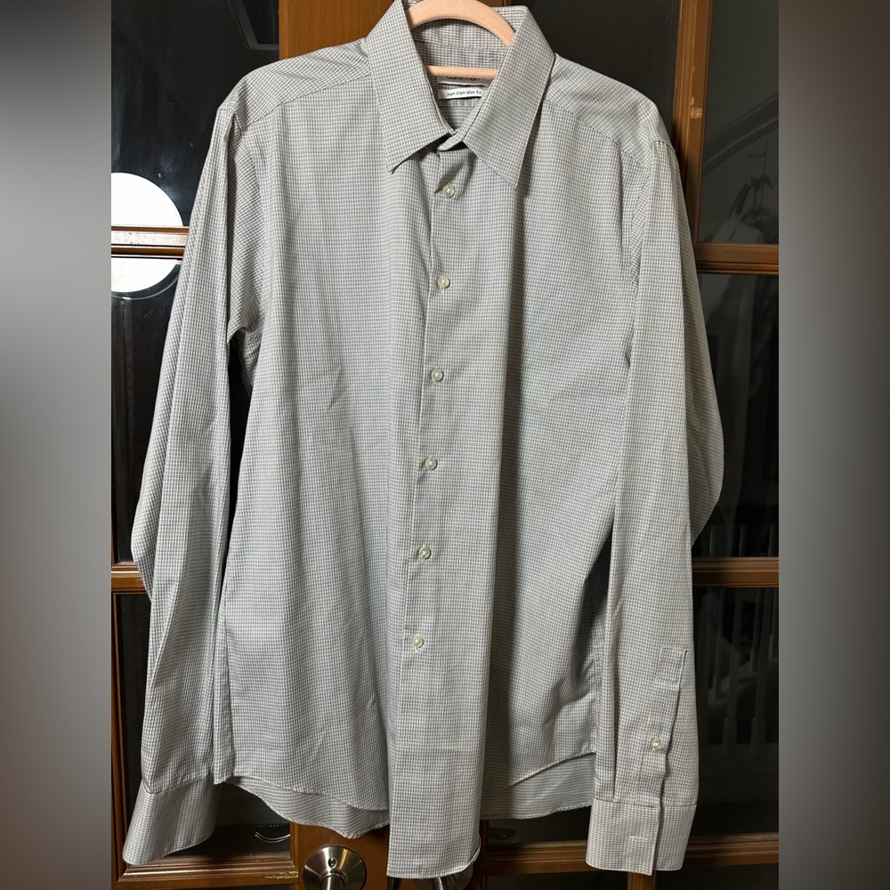 Calvin Klein Men's Gray Checkered Dress Shirt